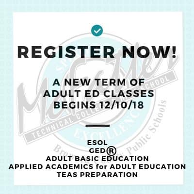 new term of adult ed classes begins December 10th